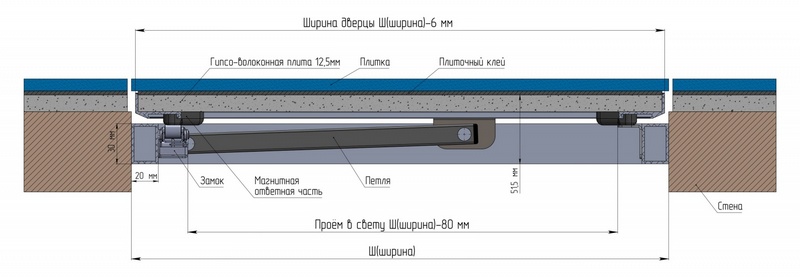 Люк под плитку и мозаику Инженер-2   60*40 (Ш*В,см), нажимной, алюминиевый